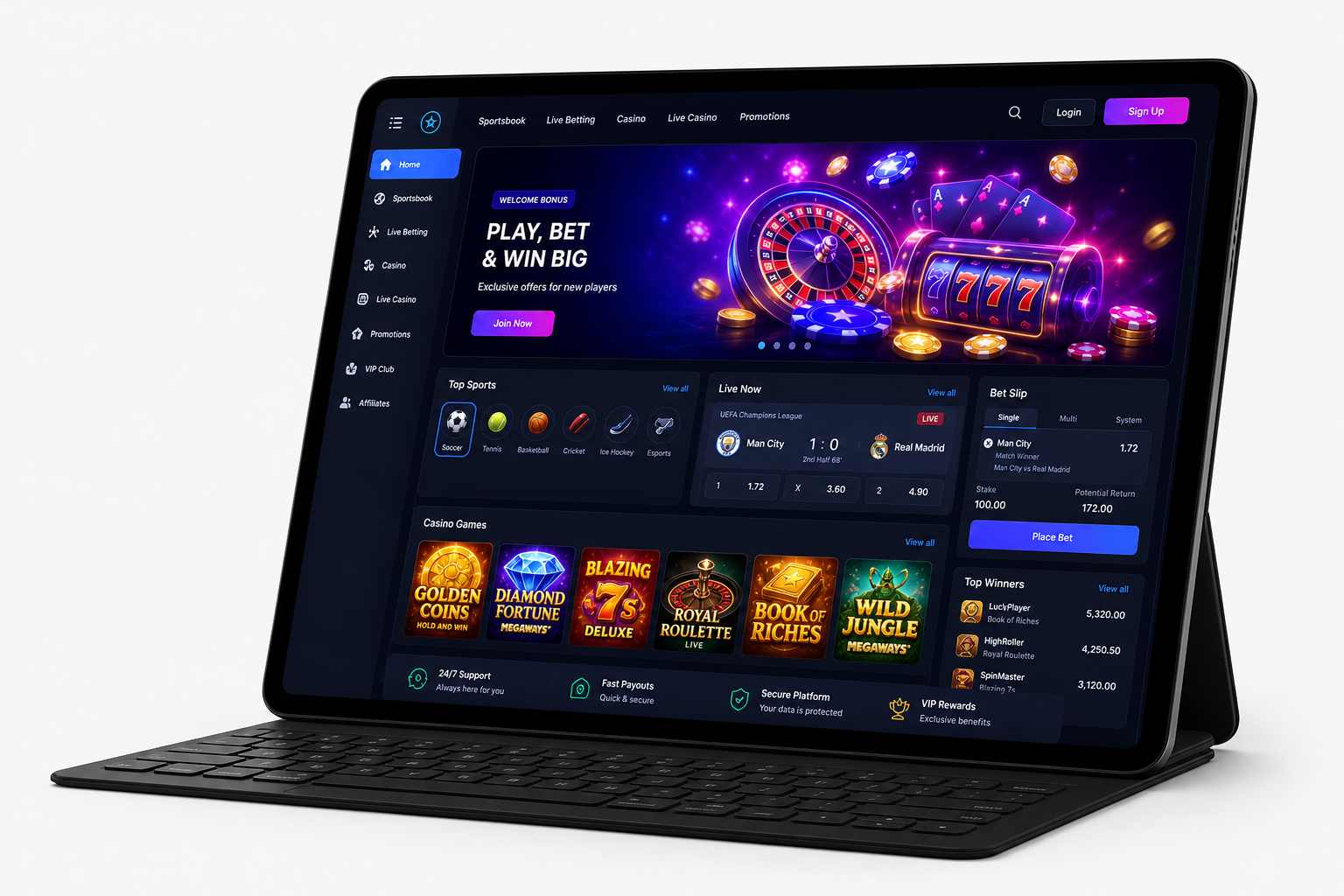 Sportsbook and casino platform dashboard preview